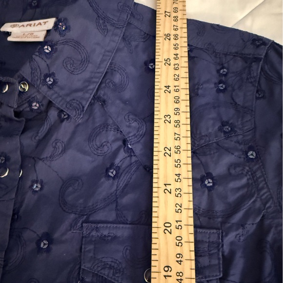 Ariat Women’s Navy Sequin Embroidered Western Pearl Snap Shirt L Cowgirl Sparkle - Picture 6 of 9